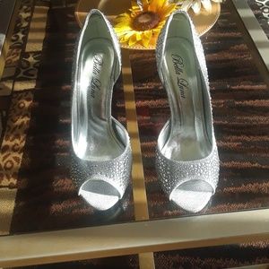 Silver rhinestone open toe high heels